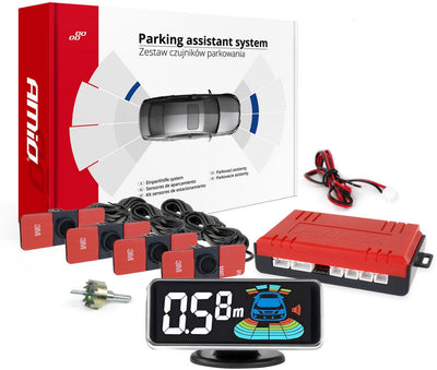 Amio parkeersensor parkeerhulpsysteem - 4 plak sensoren pieper schermpje - zwart