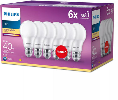 Philips led energiezuinige lamp mat - 40 w - e27 - warmwit licht - 6 stuks - bespaar op energiekosten