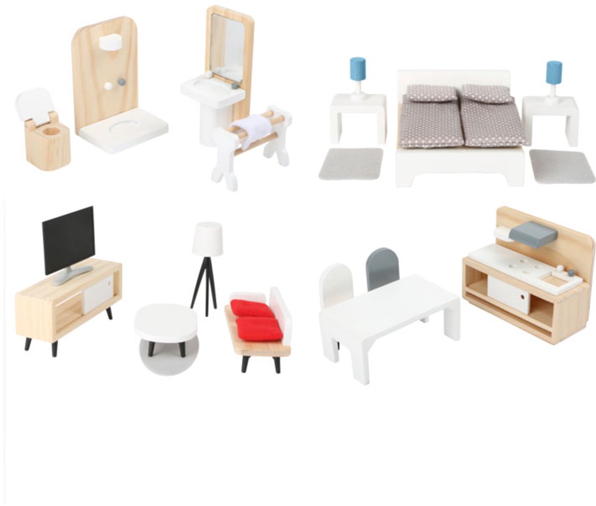 Small foot - houten poppenhuis meubeltjes complete set, 28dlg.