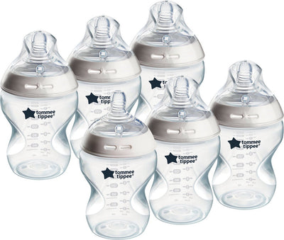 Tommee tippee natural start babyflessen, 0m+, babyflessen set van 6, 260ml, speen in de vorm van een borst voor een natuurlijke zuigwijze, lage stroomsnelheid, zelfsteriliserend en bpa-vrij, baby feeding essentials