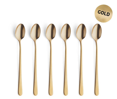 Amefa austin goud – 6-delige latte macchiato lepelset – 20,5 cm – 18 0 chroomstaal – matte pvd-coating – cadeauverpakking