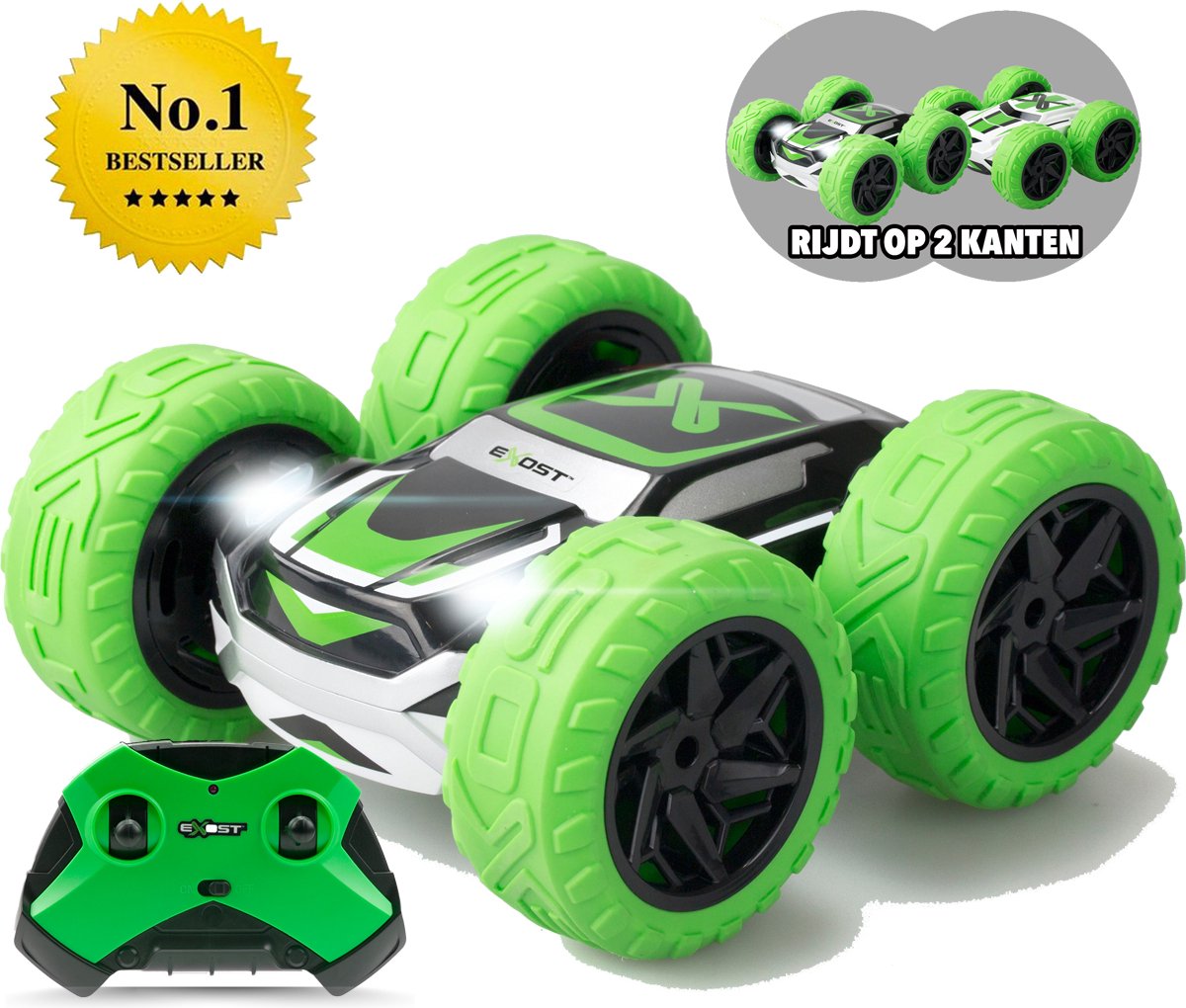 Exost rc 360 cross ii stuntauto groen 1:18 - rc auto - bestuurbare auto - met koplampen