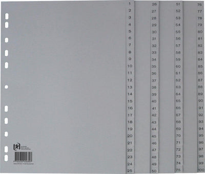 Oxford tabbladen, a4, uit pp, 11-gaatsperforatie, 100 genummerde tabs, grijs