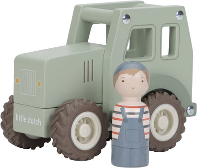 Little dutch tractor - hout - 11x13x8cm - met poppetje - 18m+