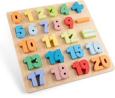 Woet ® houten cijfers rekentekens puzzel - getallen 0 t m 20 - kleurrijk rekenpuzzel speelgoed - educatief leren tellen - peuterspeelgoed - vanaf 2 jaar