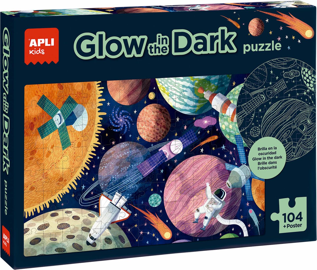 Apli | zonnestelsel glow in the dark puzzel + poster 104 stuks