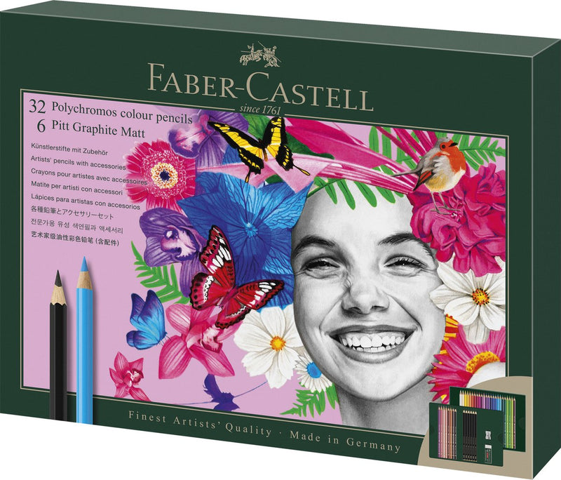 Faber-castell tekenset - polychromos en pitt grafiet mat - 40-delig - fc-210053