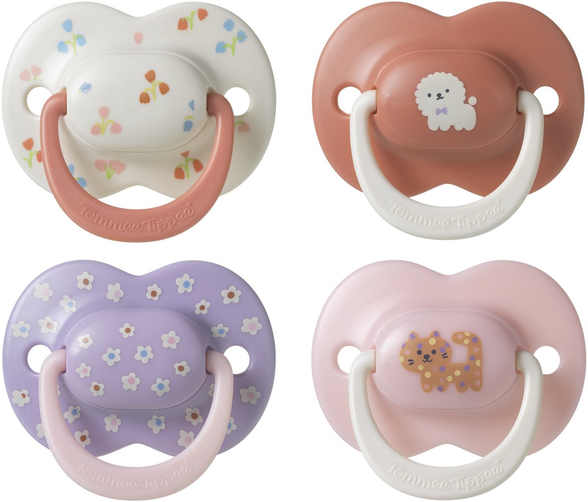Tommee tippee ultimate fit-fopspeen - 6-18 maanden - 4 stuks - orthodontische symmetrische speen voor baby's- 100% bpa-vrij silicone - roze deco