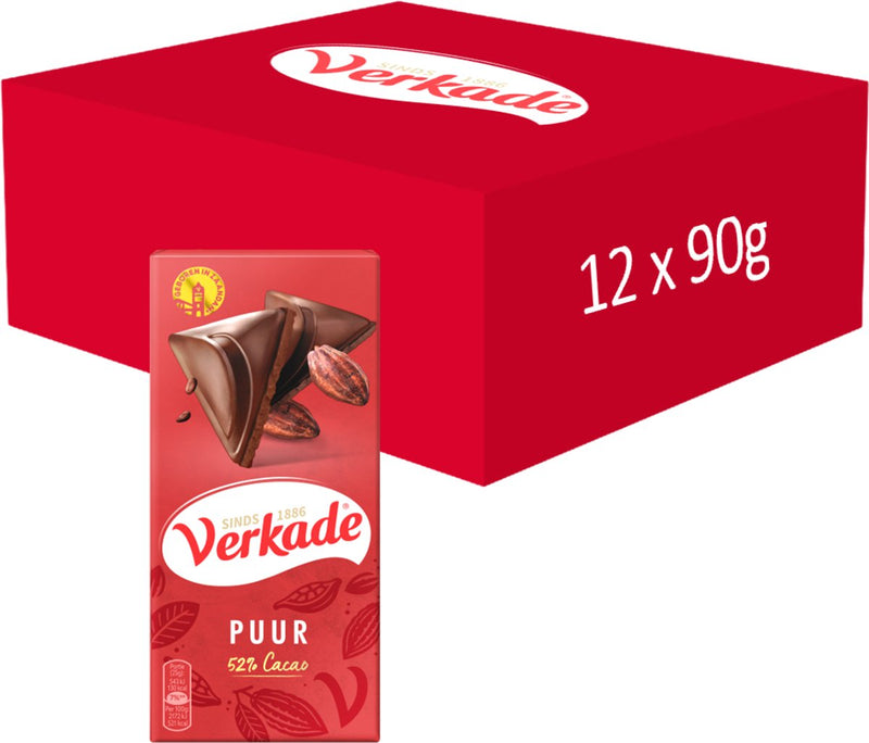Verkade chocoladereep puur - 12 x 90 gram
