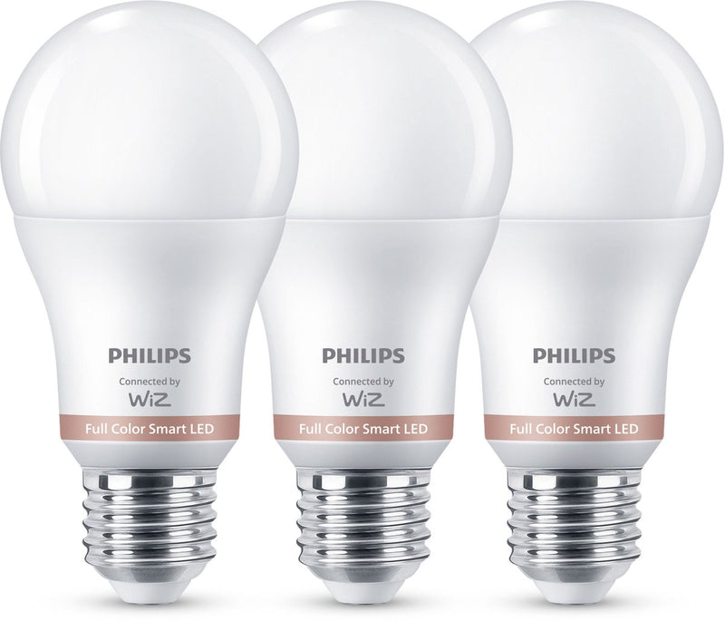 Philips lighting philips smart lighting - lamp 3-pack - slimme led-verlichting - gekleurd en wit licht - e27 - 60w - mat - wi-fi