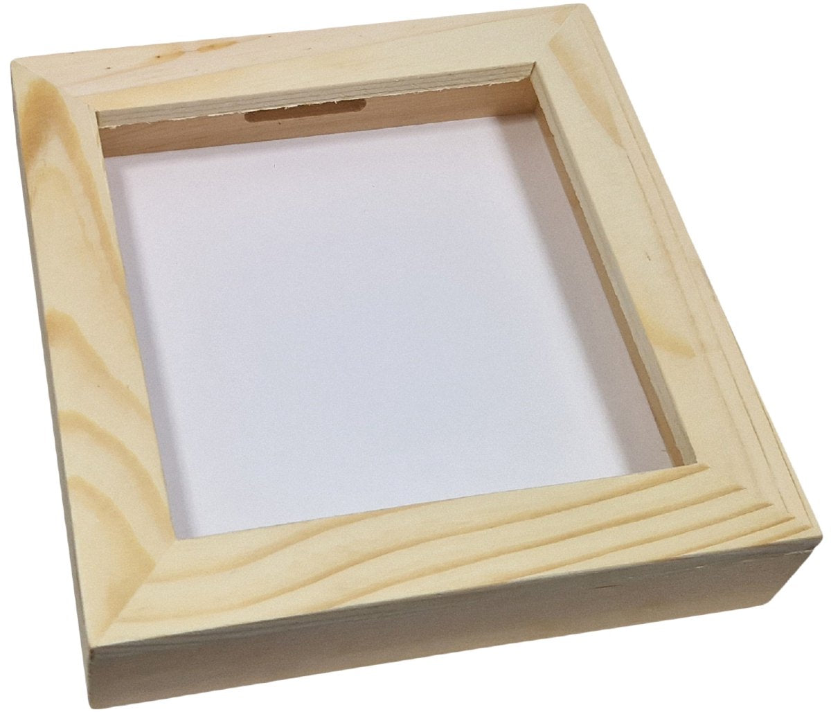Playwood hobbygroep spaarpot plexiglas houten geldbox naturel wit 17 cm.