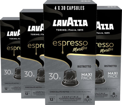 Lavazza espresso ristretto koffiecups - 120 nespresso cups - koffie blend van arabica robusta - intensiteit: 12 13 - 4 x 30 aluminium capsules