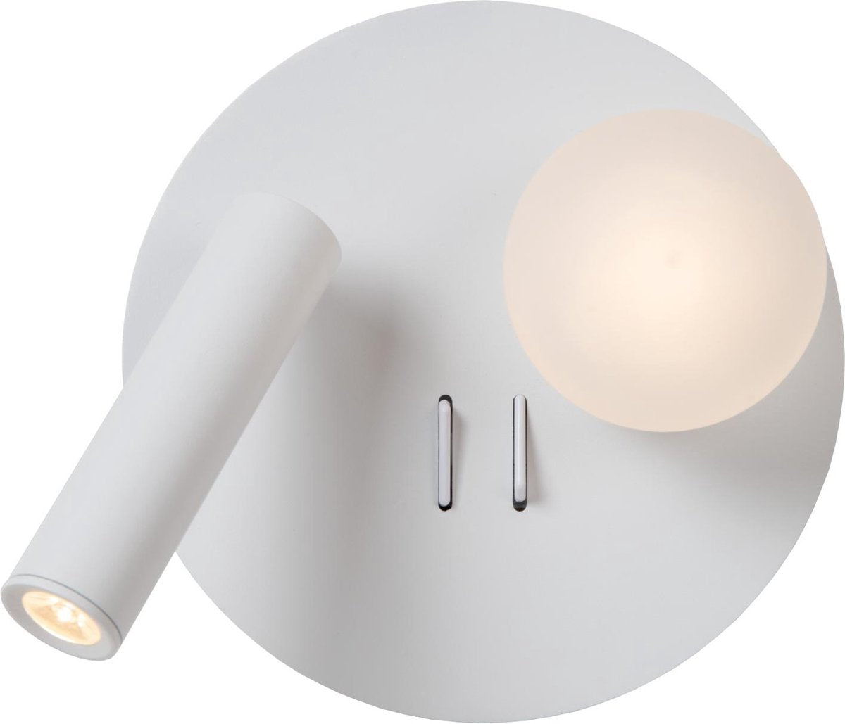 Lucide matiz - bedlamp wandlamp - ø 16,5 cm - led - 3000k - met usb oplaadpunt - wit
