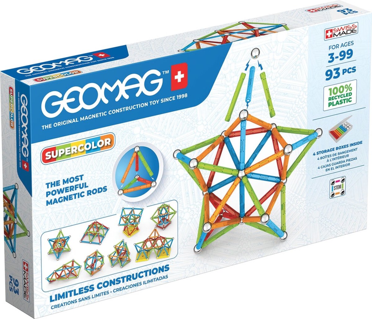 Geomag super color recycled - magnetisch constructiespeelgoed met panelen - 93-delig - vanaf 3 jaar