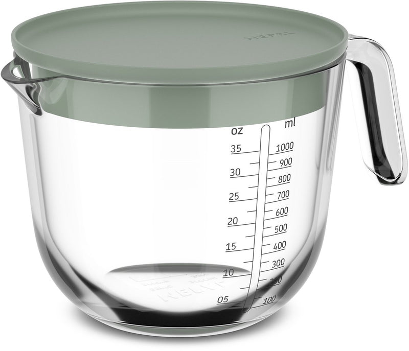 Mepal glas maatbeker met deksel chef it - 1 l - maataanduiding - vaatwasmachine-. magnetron- en ovenbestendig - bakspullen - nordic sage