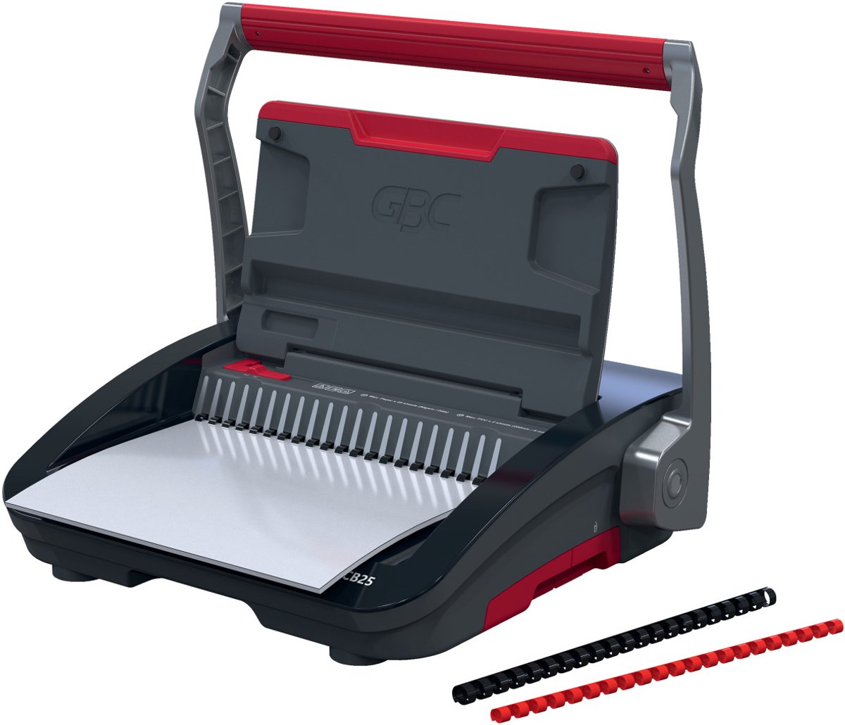 Gbc combbind® cb25 handmatige inbindmachine - plastic bindruggen - 390 vel - zwart rood