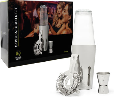 Leopold vienna - cocktail set boston rvs (cocktail shakebeker, zeef, jigger pipet) cadeau giftset