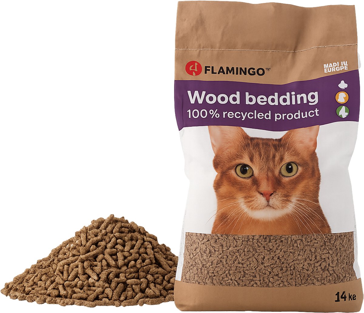 Flamingo kattenbakvulling houtkorrel – kattenbakvulling 14kg voor 140 dagen – houtkorrel bruin – 100% natuurlijk hout composteerbaar