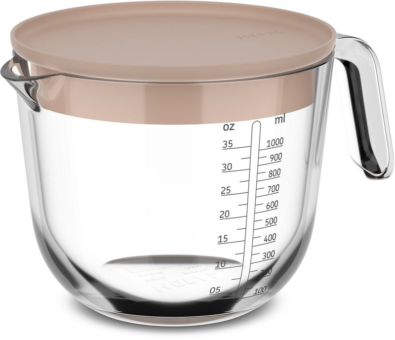 Mepal glas maatbeker met deksel chef it - 1 l - maataanduiding - vaatwasmachine-. magnetron- en ovenbestendig - bakspullen - chalk
