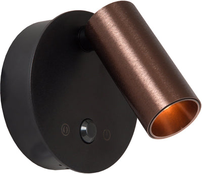 Lucide toni - oplaadbare wandspot wandlamp - accu batterij - ø 8,1 cm - led dimbaar - cct - 1x2w 2700k 4000k - bewegingssensor (uitschakelbaar) - magnetisch - koffie