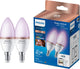 Philips smart lighting philips smart led kaarslamp 2-pack - slimme led-verlichting - gekleurd en wit licht - e14 - 40w - mat - wi-fi