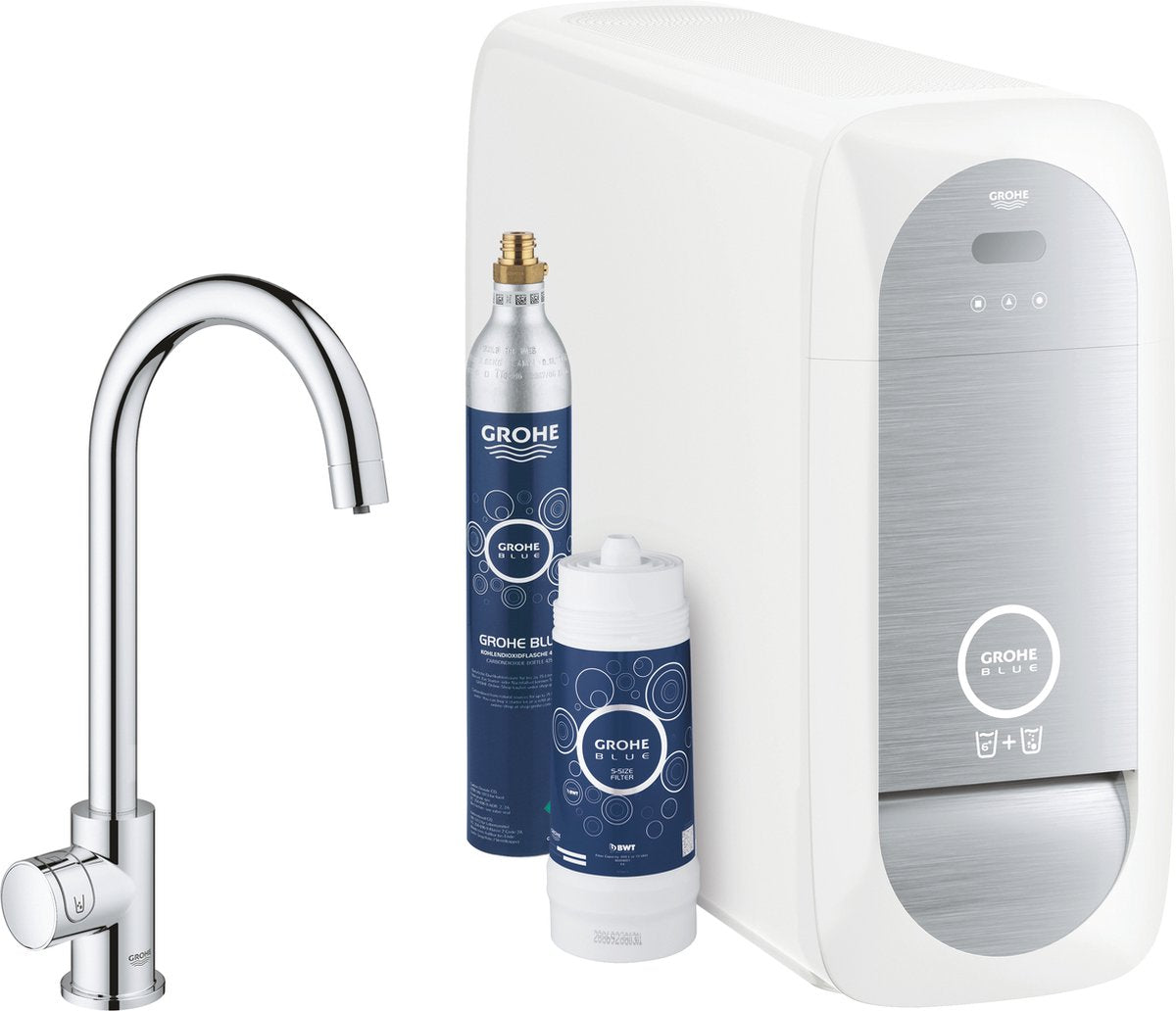 Grohe blue home mono keukenkraan - met bluetooth en wifi - starterkit - c-uitloop - chroom - voor gezuiverd, gekoeld en bruisend water