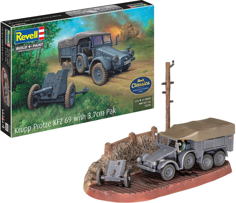 Revell modelbouwpakket militaire voertuigen - 03344 krupp protze kfz 69 with 3,7cm pak plastic - 1:76 - modelbouw