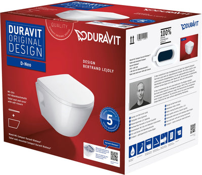 Duravit d-neo wandclosetpack - met wandcloset - compact - diepspoel - rimless - 37x48x40cm - met closetzitting m dekse - wit hoogglans