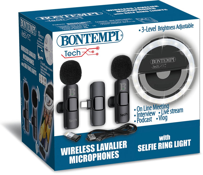 Bontempi spa bontempi - dasspeld microfoon - 2 microfoons - incl selfie ring licht