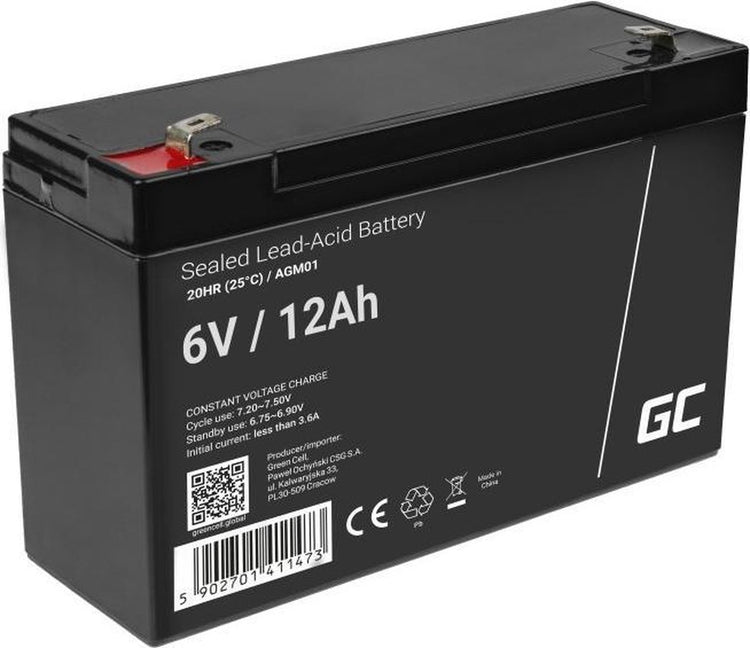 Green cell 6v 12ah (4.6mm) 12000mah vrla agm accu
