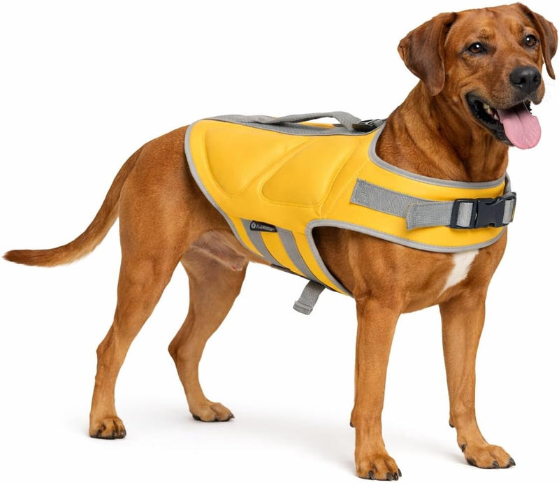 Flamingo zwemvest hond – maat xl (46,5cm) – swimmy geel – extra drijfvermogen – verstelbare banden – handgreep