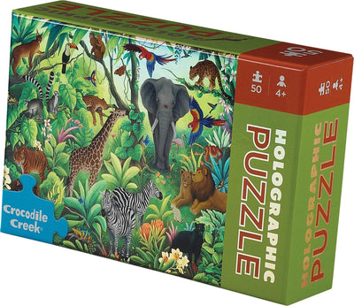 Crocodile creek puzzel holografisch jungle - 50 stukjes - speelgoed.