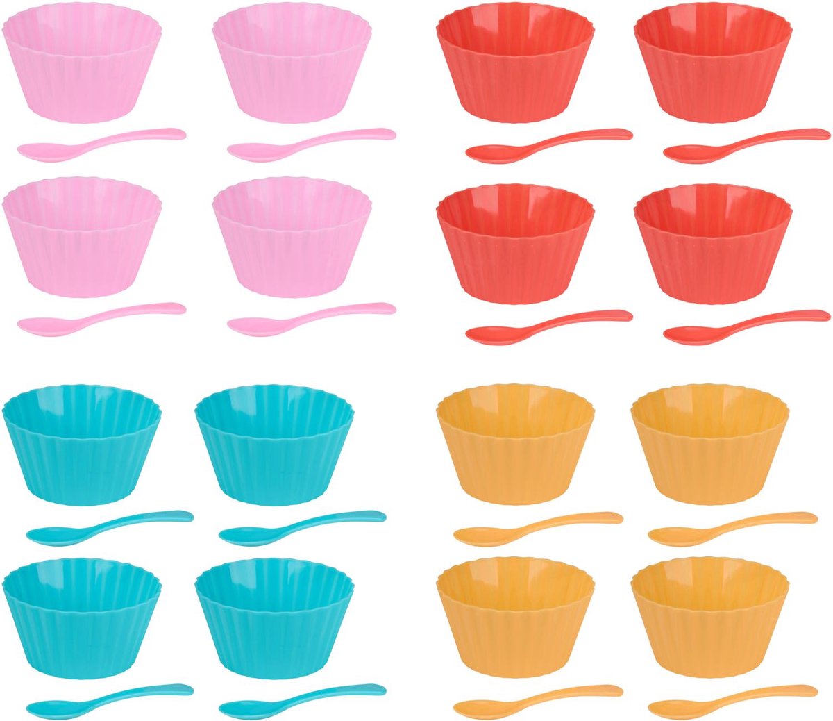 Alpina ijsbekers met lepels 8-delig – 4 herbruikbare ijsbakjes met lepels – kinder ijsbekers – assorti