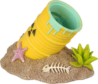 Aqua della radioactief vat - aquariumdecoratie met schuilplek - glow-in-the-dark - maat m - 13x8x9cm - geel 13 cm