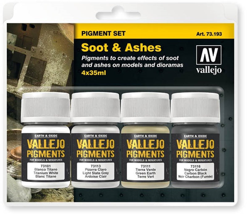 Vallejo val73193 - soot ashes pigment set - 4 kleuren