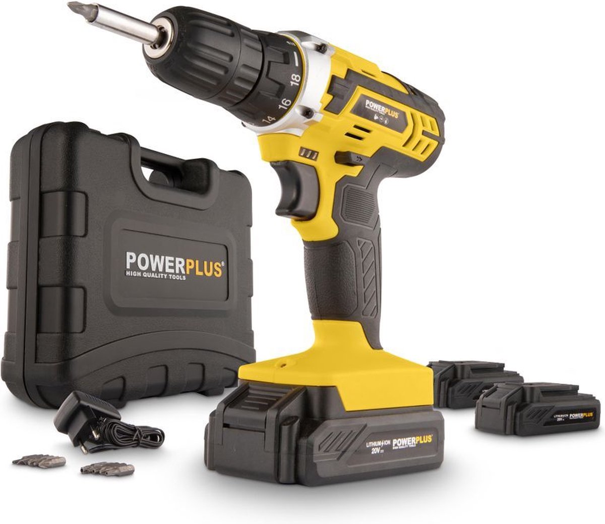 Powerplus accuboormachine powx00501 - schroefboormachine op batterij van 20 v voor hout en metaal - incl. batterij, lader en bits