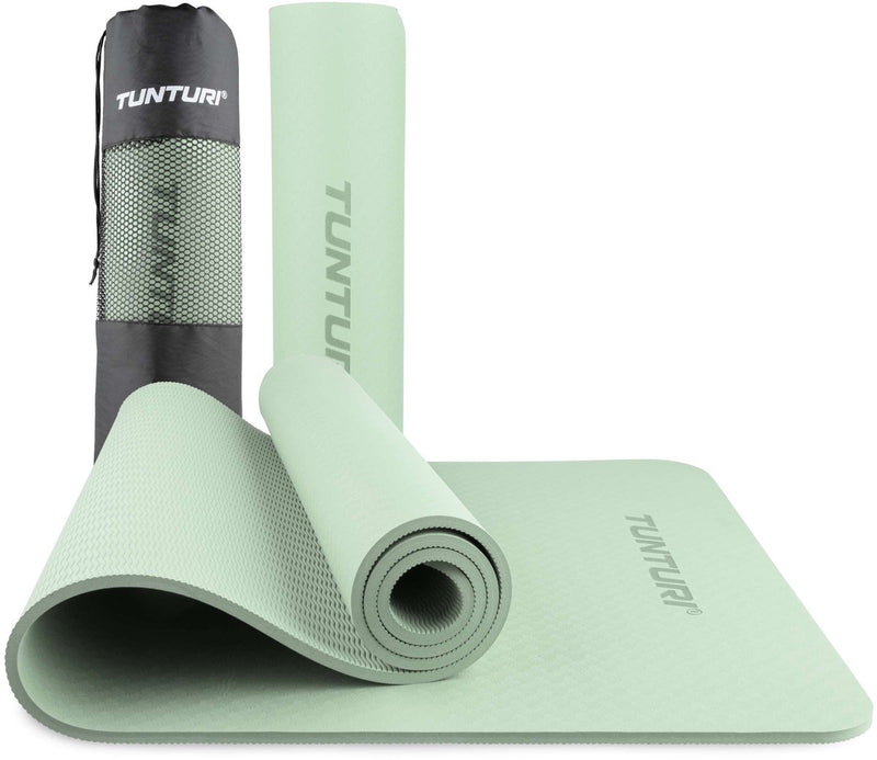 Tunturi yoga mat 8mm - pilates mat - extra dikke fitness mat - 183x61x0,8 cm - incl draagtas - ecologisch materiaal - eenvoudig te reinigen - mint