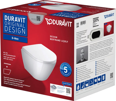 Duravit d-neo wandclosetpack - met wandcloset - compact - diepspoel - rimless - 37x48x40cm - met verdekte bevestigigng - softclose - wit