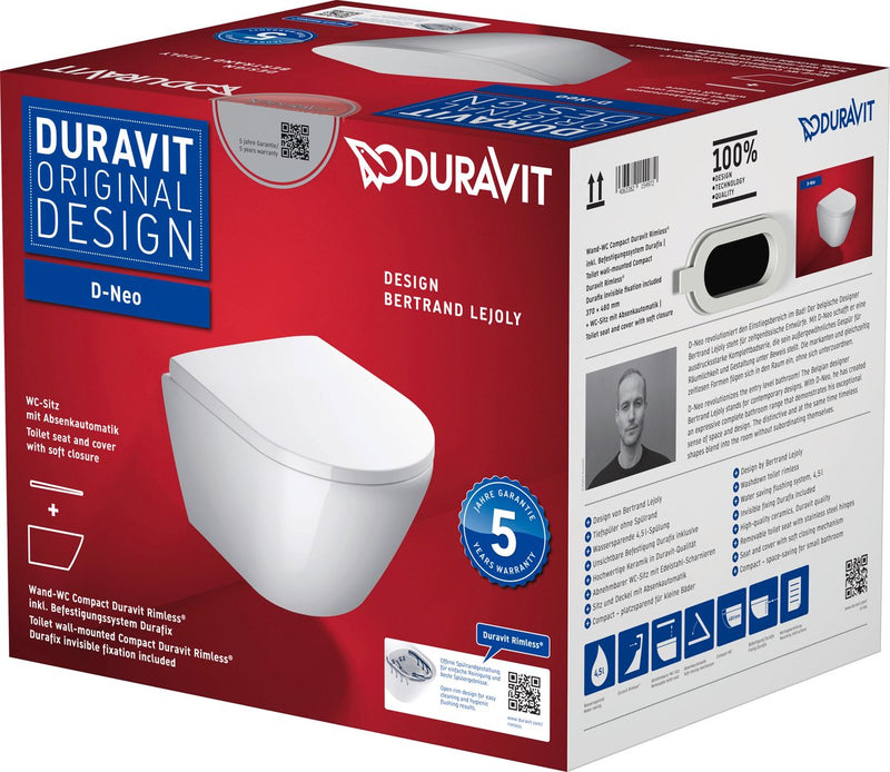 Duravit d-neo pack wandcloset met softclose zitting 48cm wit