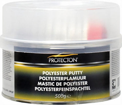 Protecton polyesterplamuur - voor het egaliseren van oneffenheden - toepasbaar op staal, aluminium, hout, beton polyester - elastisch en zeer goed schuurbaar – incl. tube verharder - 500gr