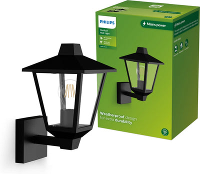 Philips led philips kinno wandlamp - buitenlamp - zwart - e27 fitting - maximaal 25w - weerbestendig; ip44 - staande wandlamp