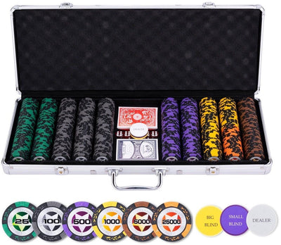 Longfield pokerset in zilveren koffer - high stake 500 chips 14gr.