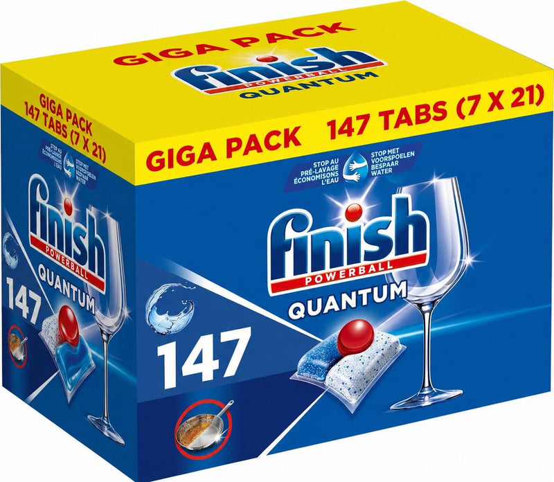 Finish powerball quantum - vloeibare powerball voor afwasmachine - reinigt, ontvet en doet glanzen - 147 tabletten - voordeelverpakking