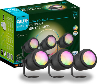 Calex smart outdoor 24v tuinverlichting - set van 3 slimme grondspots - rgb en warm wit licht - zwart