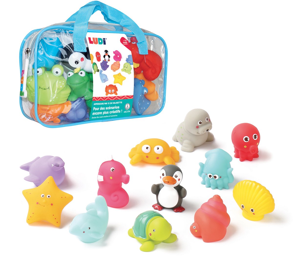 Ludi - 12 waterspuwers - waterspuiters - zeedieren
