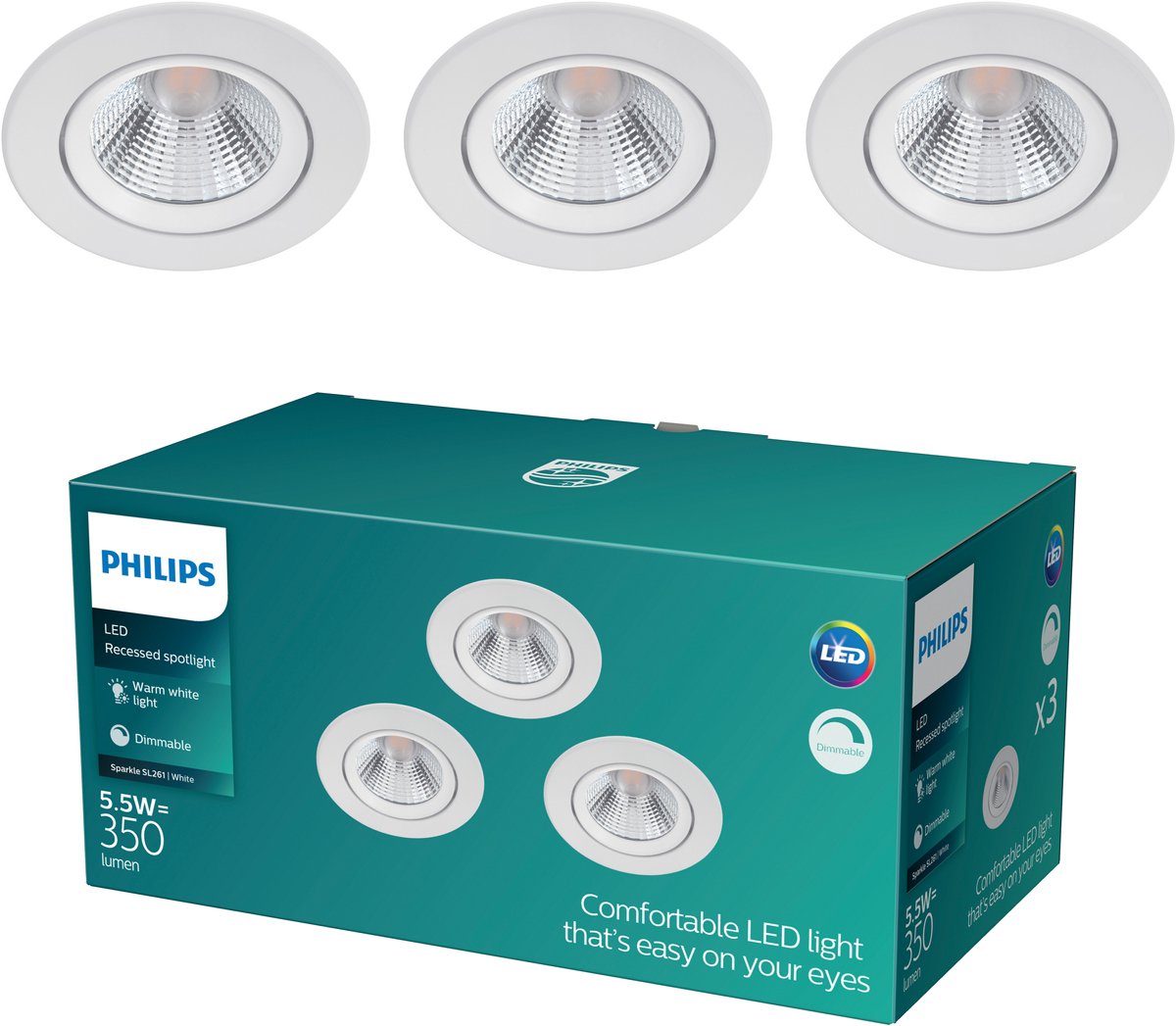 Philips led philips sparkle inbouwspot - 3-lichts - wit