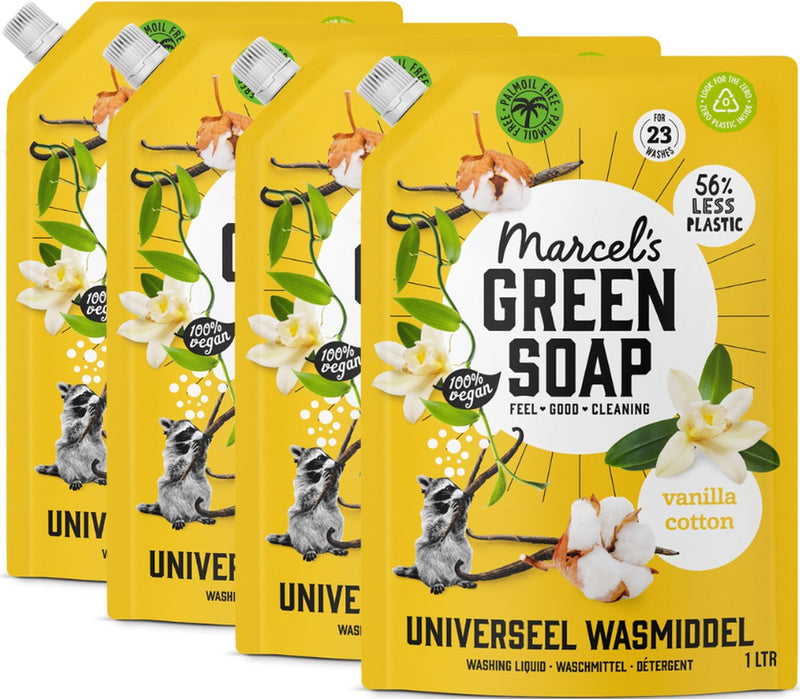 Marcel's green soap universeel wasmiddel navulling - vanille katoen - 4 x 1l - 92 wasbeurten