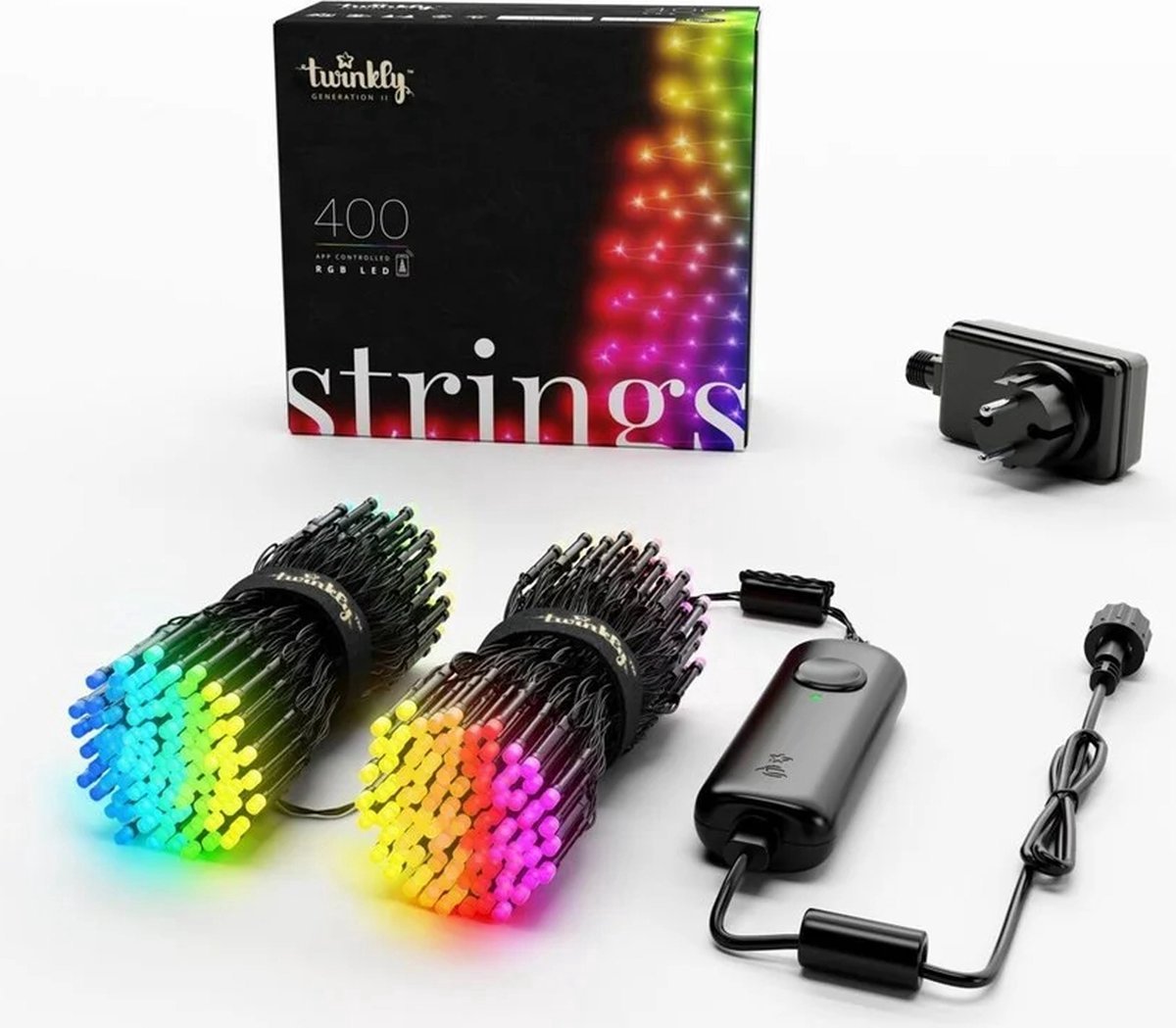 Twinkly strings lichtsnoer - 32m - led - 400led rgb - dimbaar - binnen buiten - bluetooth of wifi - werkt met homekit, homey, google home en razer chroma - zwart