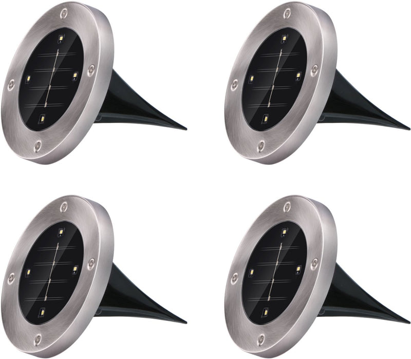 Grundig solar tuinverlichting grondspots - set van 4 prikspots buiten - tuinverlichting led op zonne energie - solar lamp voor padverlichting - rvs - cool white
