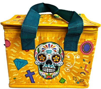 Merkloos sans marque lunchtas koeltasje - dia de los muertos dag van de dode - geel - rpet - duurzaam - 17x20x13cm